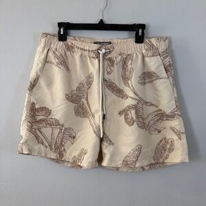 Beach Short Mens XL Tropical Leaf Print Elastic Waist Drawstring Swim Trunks
